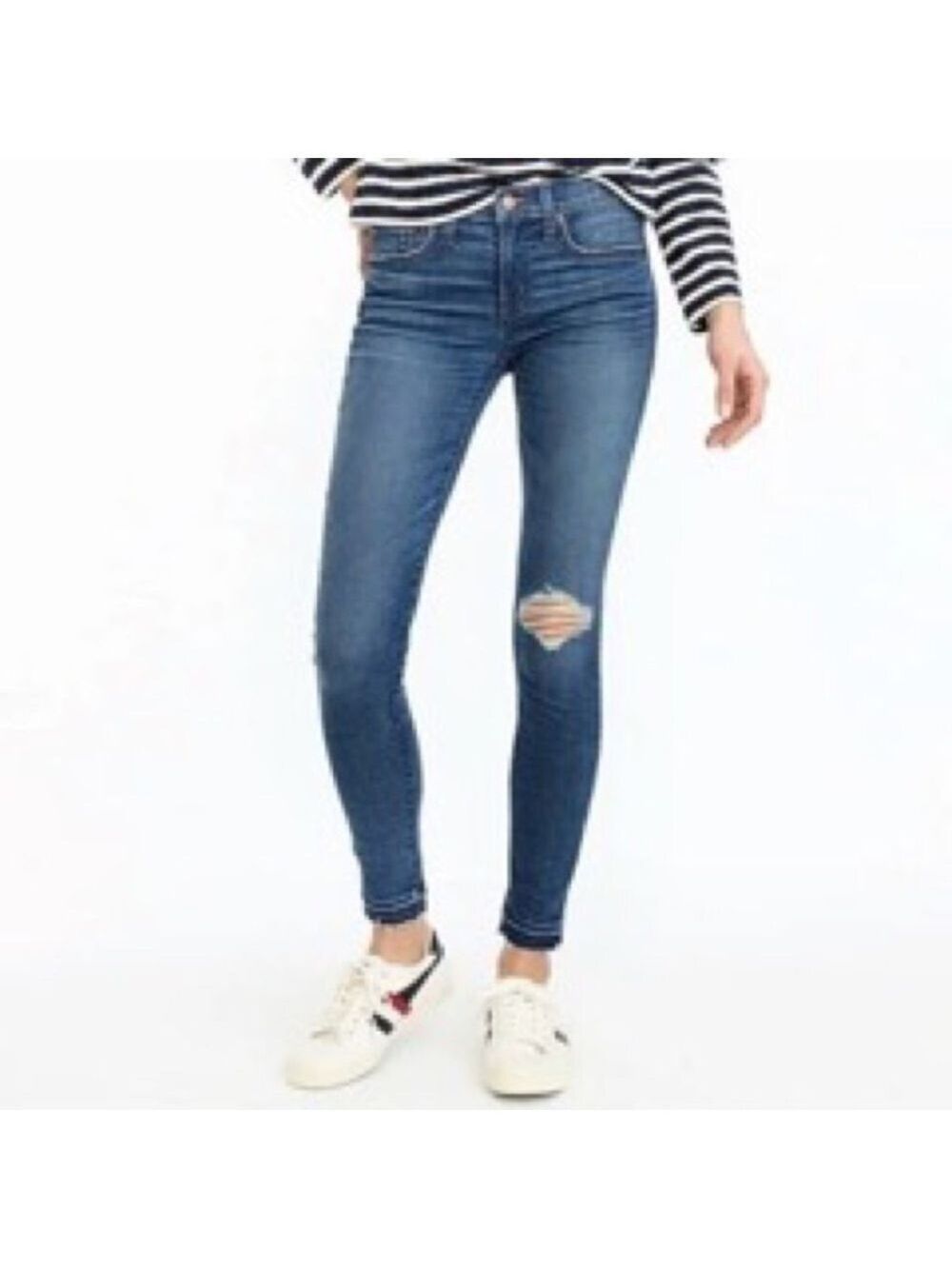 J. Crew 8" Toothpick Raw Drop Hem Distressed Skinny Low-Rise Jeans - Picture 1 of 12